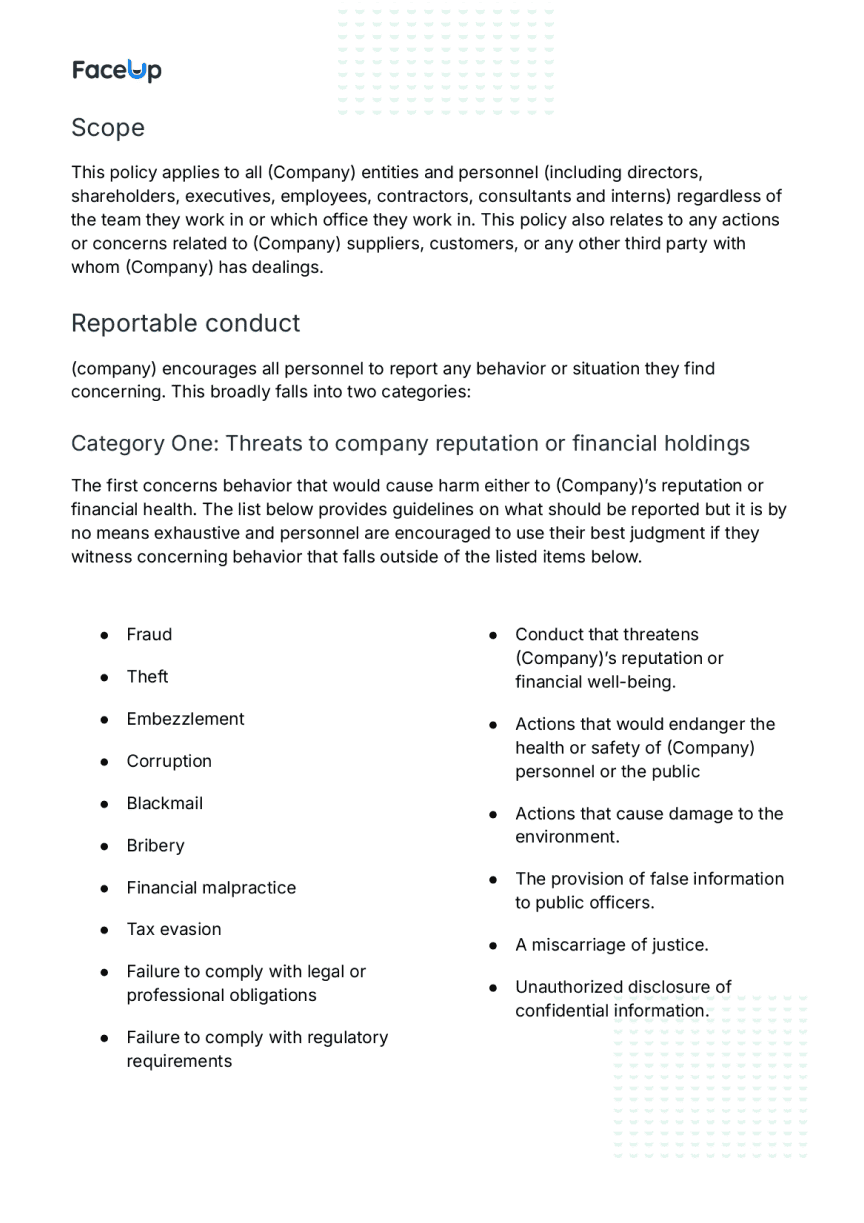 Whistleblowing Policy Template